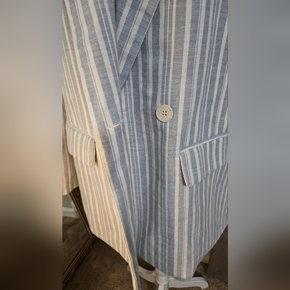 ENTRO Cotton/linen Striped Blazer dove Blue. Size Small NWT - Picture 10 of 16